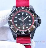 Swiss Grade Replica Rolex Deepsea Blaken Red 2836 Watch Nylon Strap